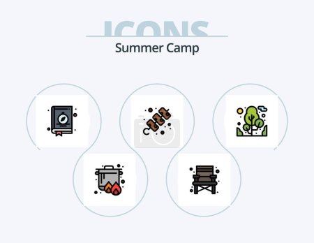 Illustration for Summer Camp Line Filled Icon Pack 5 Icon Design. power tools. drill. picnic. camping. plant - Royalty Free Image