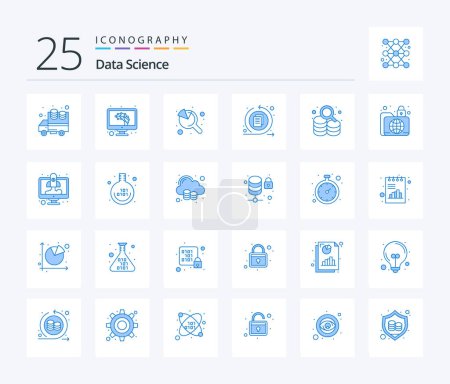 Téléchargez les illustrations : Data Science 25 Blue Color icon pack including data. recovery. search. drive. data process - en licence libre de droit