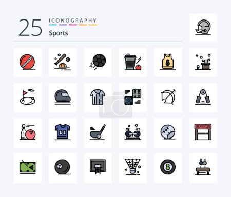 Téléchargez les illustrations : Sports 25 Line Filled icon pack including drink. starbucks. sport. coffee. kick - en licence libre de droit