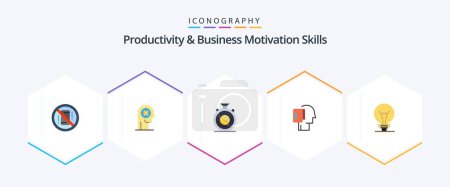 Ilustración de Productivity And Business Motivation Skills 25 Flat icon pack including note. start from scratch. head. begin. meditation - Imagen libre de derechos