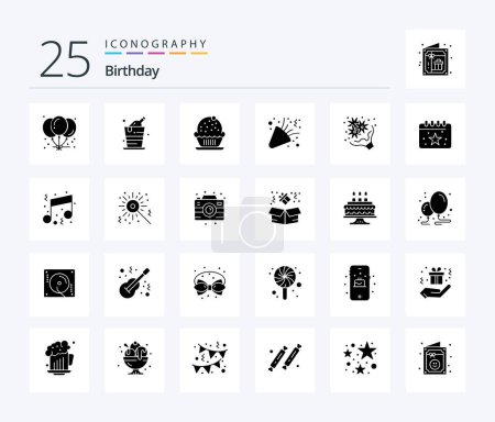 Téléchargez les illustrations : Birthday 25 Solid Glyph icon pack including flower. party. birthday. confetti. birthday - en licence libre de droit