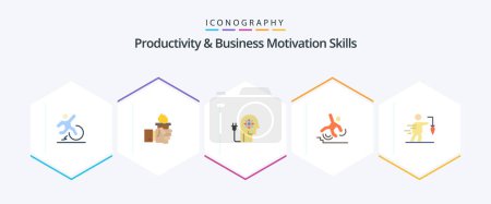 Ilustración de Productivity And Business Motivation Skills 25 Flat icon pack including failed. business. leadership. mind. boosting - Imagen libre de derechos