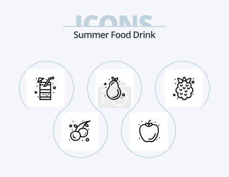 Téléchargez les illustrations : Summer Food Drink Line Icon Pack 5 Icon Design. summer. sweet. bunch of grapes. food. summer - en licence libre de droit