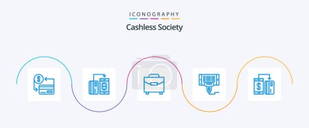 Ilustración de Cashless Society Blue 5 Icon Pack Including price. barcode. money. payment - Imagen libre de derechos