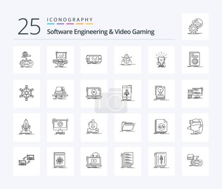 Illustration for Software Engineering And Video Gaming 25 Line icon pack including sport. awards. gaming. virus. insect - Royalty Free Image