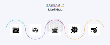 Illustration for Mardi Gras Glyph 5 Icon Pack Including whistle. mardi gras. instrument. sunflower. gras - Royalty Free Image