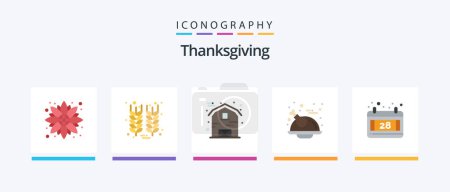 Téléchargez les illustrations : Thanksgiving Flat 5 Icon Pack Including date. chicken. barn. turkey. holiday. Creative Icons Design - en licence libre de droit