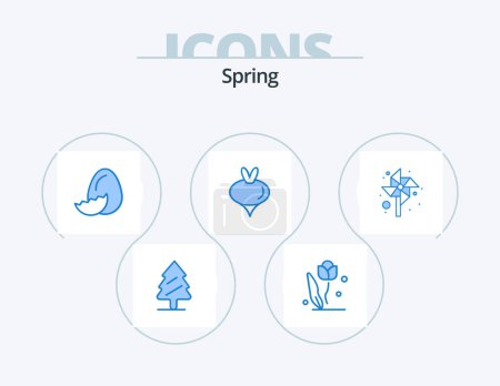 Téléchargez les illustrations : Spring Blue Icon Pack 5 Icon Design. children. vegetable. rose. turnip. spring - en licence libre de droit