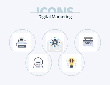 Ilustración de Digital Marketing Flat Icon Pack 5 Icon Design. connect. network. mind. paper. type - Imagen libre de derechos