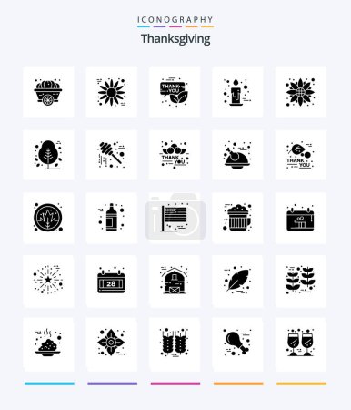 Téléchargez les illustrations : Creative Thanksgiving 25 Glyph Solid Black icon pack  Such As autumn. gift. gift box. decoration. candle - en licence libre de droit