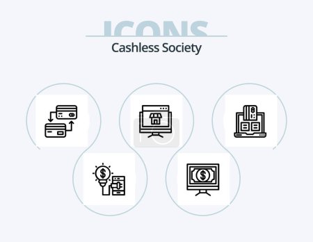 Ilustración de Cashless Society Line Icon Pack 5 Icon Design. credit. card. watch. cashless - Imagen libre de derechos