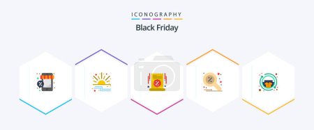 Téléchargez les illustrations : Black Friday 25 Flat icon pack including search. find. sale. discount. sale - en licence libre de droit