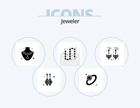 Ilustración de Jewellery Glyph Icon Pack 5 Icon Design. . jewelry. chain. earrings. luxury - Imagen libre de derechos