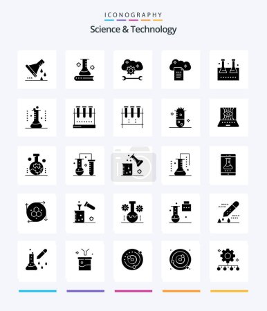 Illustration for Creative Science And Technology 25 Glyph Solid Black icon pack  Such As file storage. cloud reporting. science knowledge. cloud sync settings. cloud service configure - Royalty Free Image