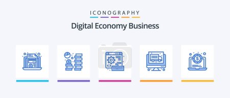 Illustration for Digital Economy Business Blue 5 Icon Pack Including laptop. economy. saving. truck. gear. Creative Icons Design - Royalty Free Image