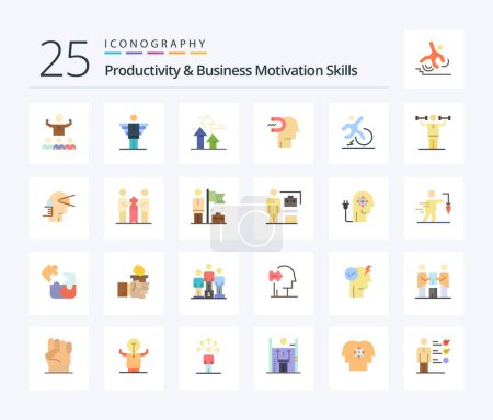 Téléchargez les illustrations : Productivity And Business Motivation Skills 25 Flat Color icon pack including human. power of influence. freedom. limits. breaking - en licence libre de droit