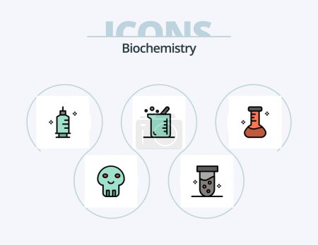 Téléchargez les illustrations : Biochemistry Line Filled Icon Pack 5 Icon Design. bulb. cell. syringe. biology. chemistry - en licence libre de droit