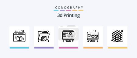 Téléchargez les illustrations : 3d Printing Line 5 Icon Pack Including monitor. 3d. 3d. printing. height. Creative Icons Design - en licence libre de droit