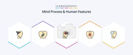 Ilustración de Mind Process And Human Features 25 FilledLine icon pack including mind. setting. cognitive. mind. brain - Imagen libre de derechos