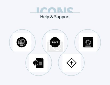 Ilustración de Help And Support Glyph Icon Pack 5 Icon Design. customer. all day. service. support. global - Imagen libre de derechos