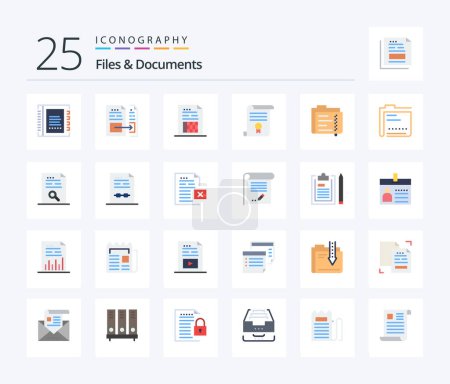 Illustration for Files And Documents 25 Flat Color icon pack including document. archive. file. education. diploma - Royalty Free Image