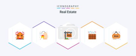Ilustración de Real Estate 25 Flat icon pack including sign. estate. property. boundary. heating - Imagen libre de derechos