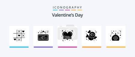 Téléchargez les illustrations : Valentines Day Glyph 5 Icon Pack Including gift. love. romantic. chocolate. romantic heart. Creative Icons Design - en licence libre de droit