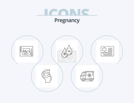 Téléchargez les illustrations : Pregnancy Line Icon Pack 5 Icon Design. pregnant. male. stroller. kids - en licence libre de droit