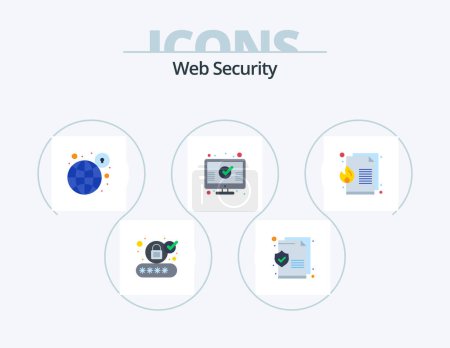 Ilustración de Web Security Flat Icon Pack 5 Icon Design. file. page. lock. monitor. check - Imagen libre de derechos