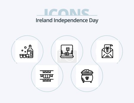 Téléchargez les illustrations : Ireland Independence Day Line Icon Pack 5 Icon Design. . sign. ireland. flag. cup - en licence libre de droit
