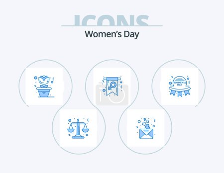 Téléchargez les illustrations : Womens Day Blue Icon Pack 5 Icon Design. happy. home. symbol. female - en licence libre de droit
