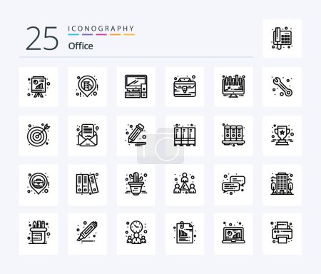 Illustration for Office 25 Line icon pack including presentation. analytics. equipment. thing. case - Royalty Free Image
