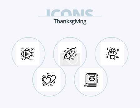 Téléchargez les illustrations : Thanksgiving Line Icon Pack 5 Icon Design. cornucopia. thanksgiving. berry. note. bible - en licence libre de droit