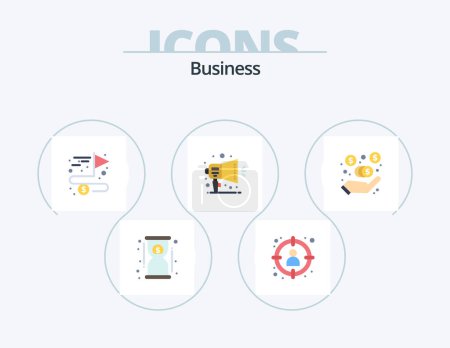 Illustration for Business Flat Icon Pack 5 Icon Design. commission. promotion. target. notification. goal - Royalty Free Image