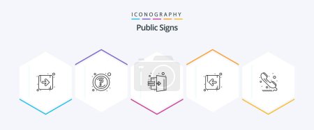 Illustration for Public Signs 25 Line icon pack including sign. phone. exit. call. direction - Royalty Free Image