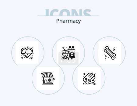 Téléchargez les illustrations : Pharmacy Line Icon Pack 5 Icon Design. test. medical. cotton swab. level. medicine - en licence libre de droit