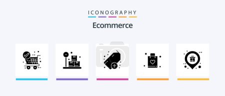 Téléchargez les illustrations : Ecommerce Glyph 5 Icon Pack Including shop. market. plus. holder. shopping. Creative Icons Design - en licence libre de droit