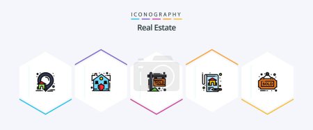 Ilustración de Real Estate 25 FilledLine icon pack including sign. estate. house. real estate. insurance - Imagen libre de derechos