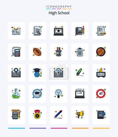 Téléchargez les illustrations : Creative High School 25 Line FIlled icon pack  Such As notes. pen. online. notebook. moleskin - en licence libre de droit