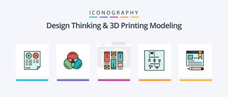 Ilustración de Design Thinking And D Printing Modeling Line Filled 5 Icon Pack Including poster. file. sketching. education. text. Creative Icons Design - Imagen libre de derechos