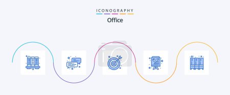 Illustration for Office Blue 5 Icon Pack Including storage. furniture. center. security. powerpoint - Royalty Free Image