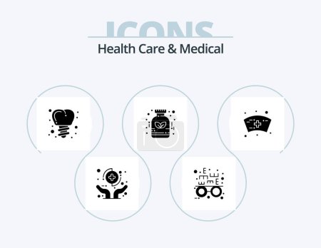 Illustration for Health Care And Medical Glyph Icon Pack 5 Icon Design. nurse. cap. implanting. medicine. herbal - Royalty Free Image