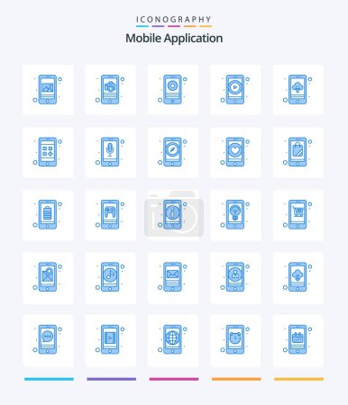 Téléchargez les illustrations : Creative Mobile Application 25 Blue icon pack  Such As app upload. . gear. video streaming. video app - en licence libre de droit