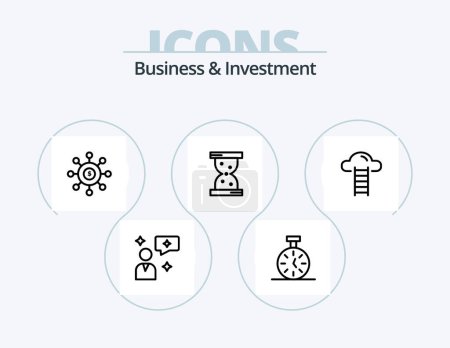 Téléchargez les illustrations : Business And Investment Line Icon Pack 5 Icon Design. timer. stopwatch. online. dollar. cell - en licence libre de droit