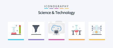 Téléchargez les illustrations : Science And Technology Flat 5 Icon Pack Including science. laboratory. filter. cloud software. cloud networking. Creative Icons Design - en licence libre de droit