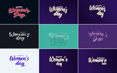Ilustración de Happy Woman's Day handwritten lettering set for use in greeting or invitation cards. festive tags. and posters modern calligraphy collection on white background - Imagen libre de derechos