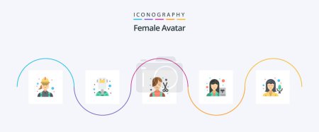 Téléchargez les illustrations : Female Avatar Flat 5 Icon Pack Including writer. scientist. welder. female. female - en licence libre de droit