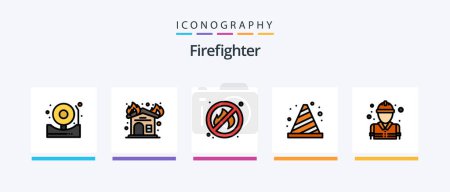Illustration for Firefighter Line Filled 5 Icon Pack Including fireman. fire. alert. fighter. fire. Creative Icons Design - Royalty Free Image