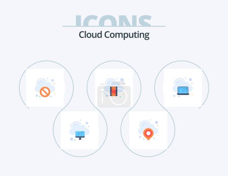 Téléchargez les illustrations : Cloud Computing Flat Icon Pack 5 Icon Design. laptop. block. storage. cloud - en licence libre de droit