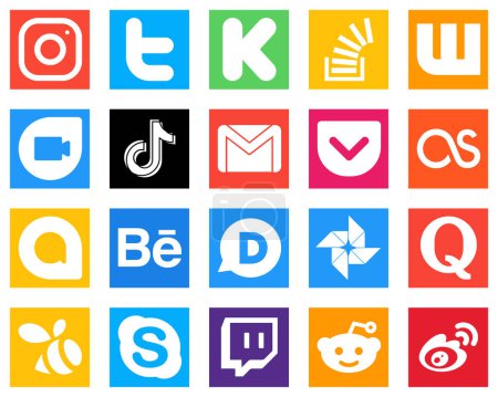 Illustration for 20 Social Media Icons for Your Designs such as video; question; douyin and google duo icons. Versatile and high quality - Royalty Free Image